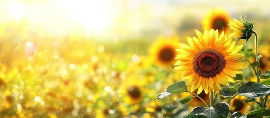 Aufkleber - sunflower field bloom oil backdrop. with copy space image. Place for adding text or design