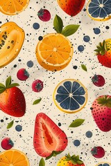 Wall Mural - Elegant abstract background featuring a variety of healthy fruits on a textured surface