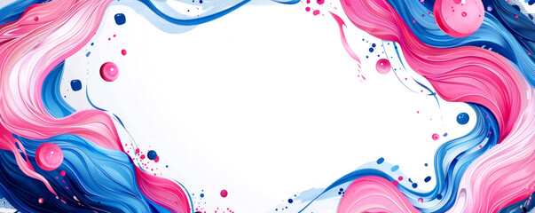 Poster - flat vector illustration. frame of pink and blue waves on the edges and empty space in the middle on a white background
