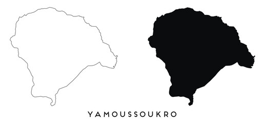 Wall Mural - Yamoussoukro map outline and black silhouette vector