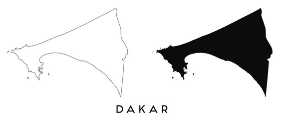 Wall Mural - Dakar map outline and black silhouette vector