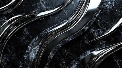 Poster - rich 3d luxury background with black marble and silver accents, elegant and modern design
