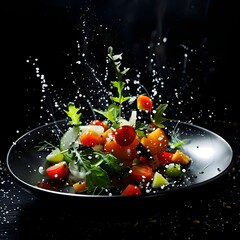 Delicious food, fantasy style, pure black background