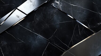 Poster - rich 3d luxury background with black marble and silver accents, elegant and modern design