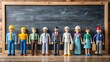 © InspireStock Gallery - Wooden human figures representing different professions on a chalkboard background, career, choice, occupation, job