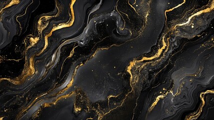 Poster - stunning 3d marble background with black and gold textures, opulent and modern design