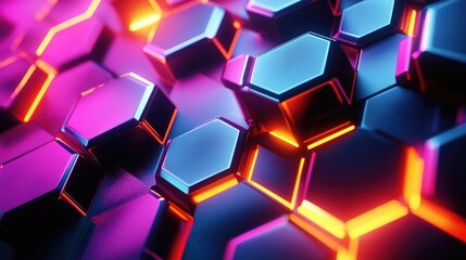 Poster - Vibrant 3D background with colorful hexagons and dynamic lighting, energetic abstract art