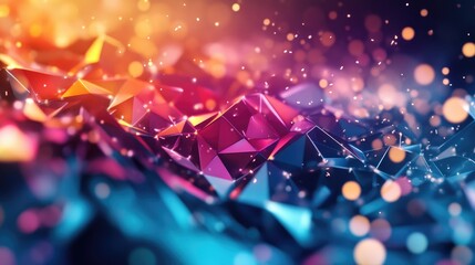 Poster - Vivid 3D background with colorful polygonal shapes and light effects, dynamic digital art