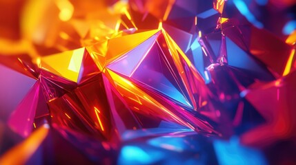 Poster - Vivid 3D background with colorful polygonal shapes and light effects, dynamic digital art