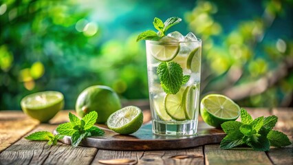 Poster - Refreshing mojito cocktail with lime and mint on a summer day, mojito, cocktail, lime, mint, drink, refreshing, summer