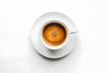 Wall Mural - top view a cup of espresso coffee isolated on white background