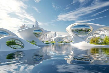 Poster - A futuristic abstract skyscraper city designed in science fiction