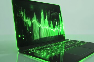 Poster - The screen of a laptop shows financial stock charts with a transparent background