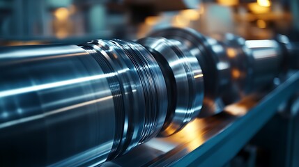 Poster - Precision-Machined Metal Part Close-Up with Gleaming Surface in Industrial Setting