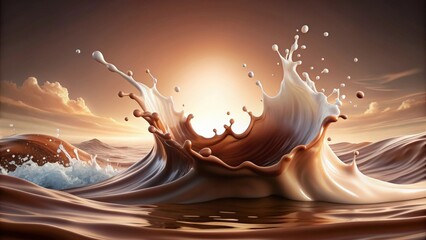 Poster - Milk and chocolate sea splashes and waves , milk, chocolate, sea, splashes, waves, ocean, sweet, dessert, creamy, delicious