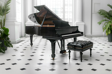 Wall Mural - Classic grand piano in classical style room interior. Musical instrument 3d render