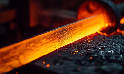 Poster - Newly Forged Steel Blade Close-Up with Sharp Edge and Reflective Surface