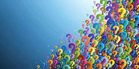 Poster - Abstract background with multiple question marks in various sizes and colors, mystery, uncertainty, confusion