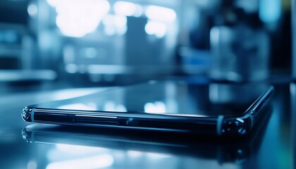 Poster - Newly Assembled Smartphone Close-Up with Reflective Screen and Precise Alignment