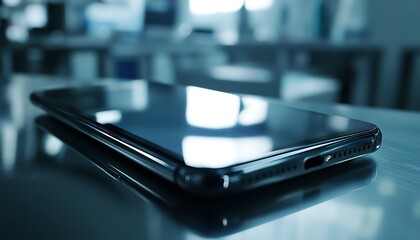 Poster - Newly Assembled Smartphone Close-Up with Reflective Screen and Precise Alignment