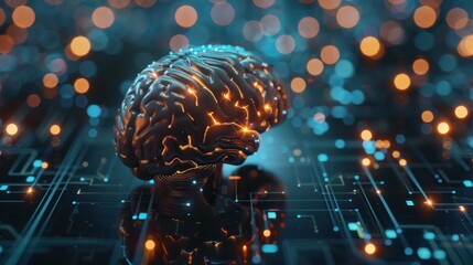 Poster - Human head with a luminous brain network, consciousness, 