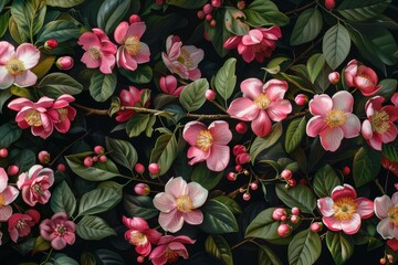 Sticker - Pink Flower Arrangement on Dark Background