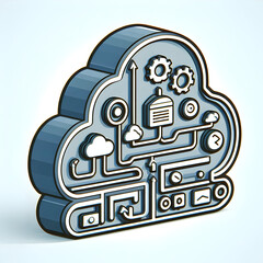 Wall Mural - 3D flat cloud service icon with copy space for project planning concept in doodle cartoon style