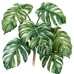 Wall Mural - Lush green tropical leaves on white background.