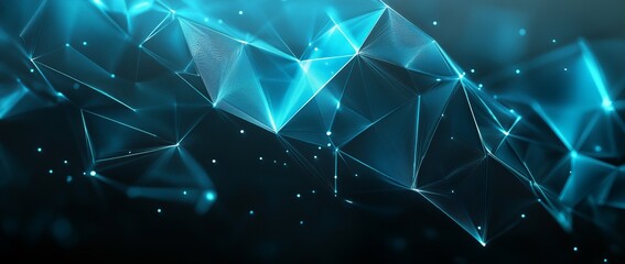 Poster - The abstract futuristic technology concept is illustrated in three dimensions on a dark blue background. It is a concept of digital technology.