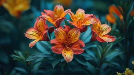 Wall Mural - Vibrant orange and yellow flowers blooming in a lush garden during daylight