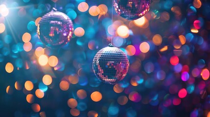 close up mirror ball or Christmas ball to decorative for Christmas festival with bokeh colorful background