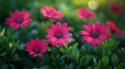 Wall Mural - Vibrant pink flowers blooming in a lush garden during springtime