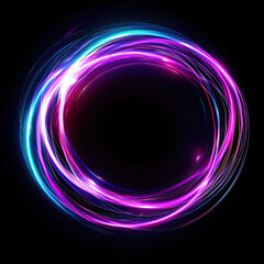 Wall Mural - Glowing Neon Color Circle with Wavy Dynamic Lines - Round Curve Shape Isolated on Black Background, Vibrant Neon Glow, Energetic Light Effect, Modern Abstract Design