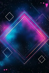 Wall Mural - Abstract neon geometric shapes on a dark cosmic background with purple and blue hues