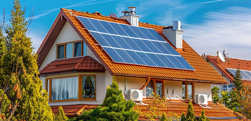 A solar water panel on the roof of an apartment