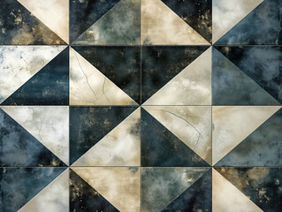 Wall Mural - A pattern of squares and triangles in blue and white. The squares are of different sizes and the triangles are of different shapes