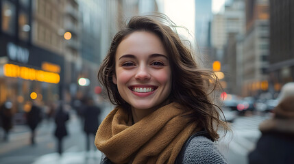 Poster - Portrait of a happy woman in the city