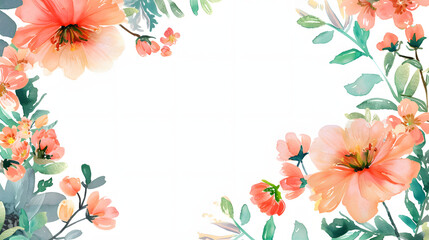 Wall Mural - a frame of beautiful spring flowers in a watercolor style on a white background