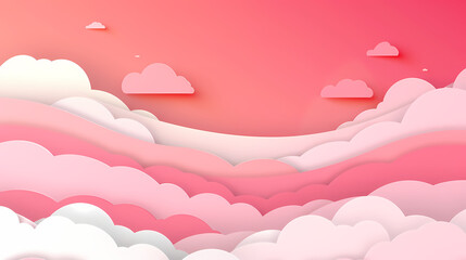 Horizontal banner with pink sky and paper cut clouds