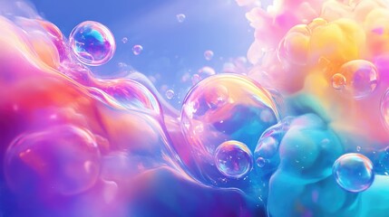 Wall Mural - A colorful soap bubble design with overlapping bubbles and a mix of bright and pastel colors, ideal for creative and lively content.