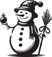 silhouette vector smiling snowman black And White