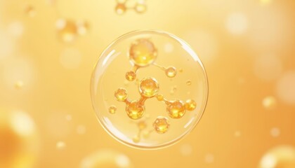 golden drops of liquid in a bubble