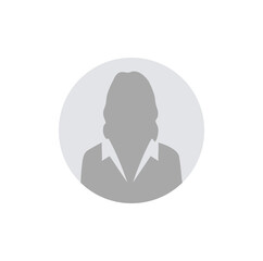 Poster - Female character icon isolated at round. Default anonymous user portrait, profile picture, portrait symbol. User member. Circle button with avatar illustration on transparent background.	
