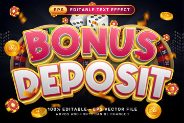 Poster - bonus deposit 3d text effect and editable text effect with a black background and gambling illustrations