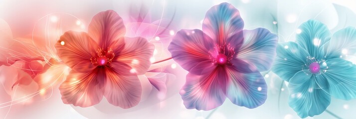 Wall Mural - Shimmering flowers with delicate petals and a shiny backdrop, radiating fragile beauty in vibrant purple hues.