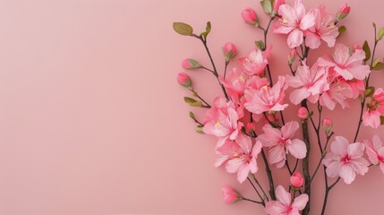 Sticker - Cherry Blossom Bouquet in White Pot Against Pink Background