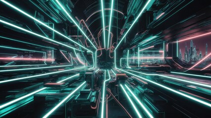 Aufkleber - Futuristic abstract illustration featuring glowing lines and a cyberspace network