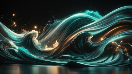Poster - abstract image of flowing luminous lights and waves on a dark background representing color movement