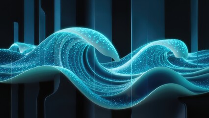 Poster - Abstract vertical illustration of glowing blue dotted waves