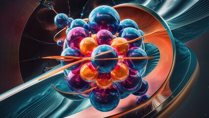 Poster - Futuristic energy concept with vibrant colorful spheres in a captivating 3D rendering and aesthetic form